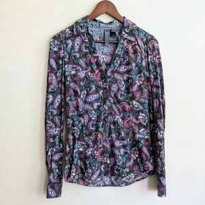 Mng Collection‎ Women's Button Up Dress Shirt Brown Colorful Design Size XS